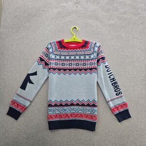 Dutch Bros‎ Women Sweater M Light Blue Fair Isle Christmas Holiday Ugly Sweater